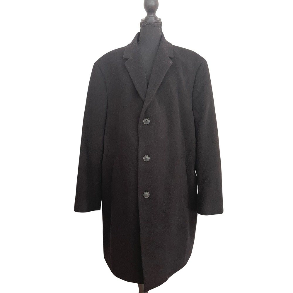 Nautica Overcoat Mens R48 Black Wool Cashmere Classic Minimalist Luxury Top Coat